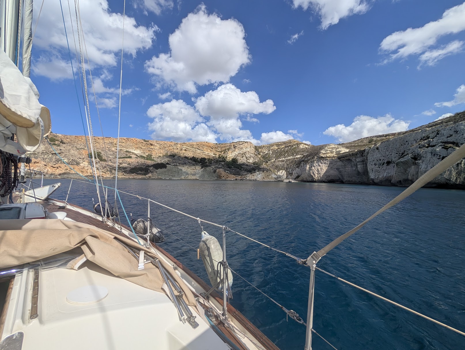 View from the bow looking at the Gozo coastline.